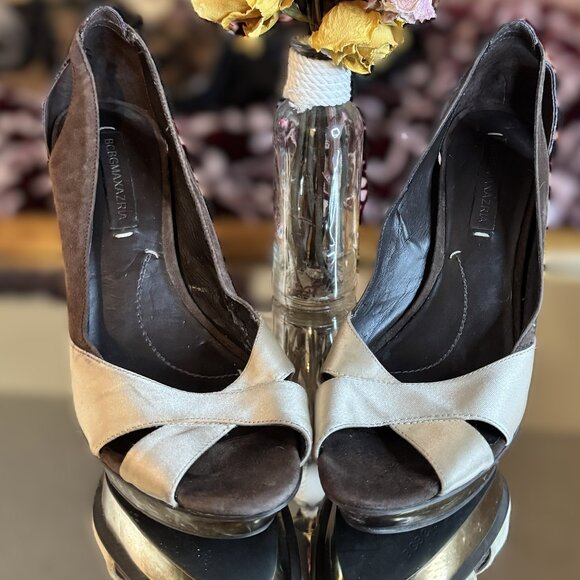 BCBGMAXAZRIA Platform Peep-Toe Heel—Bronze Sculptural Glam, Vaulted Elegance - Picture 1 of 4